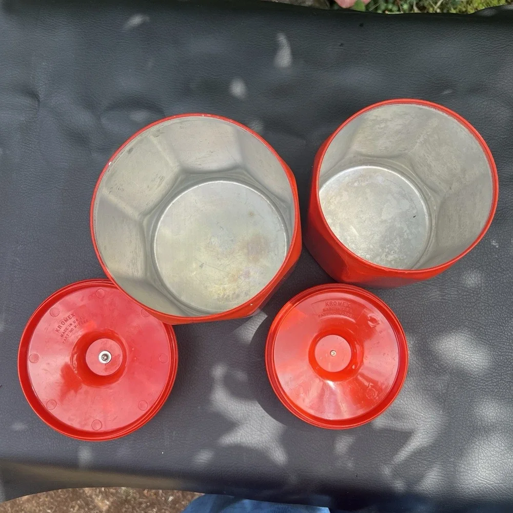 Kromex Aluminum Canisters Set‎ of 2 1970s Retro Kitchen Decor Orange